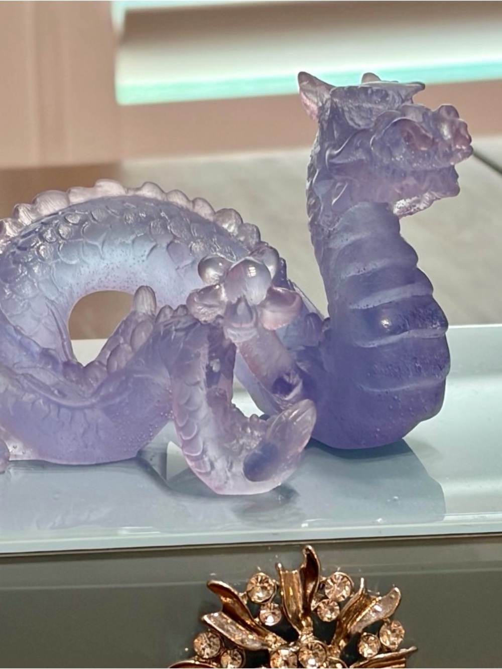 Rare/limited signed Daum France Amethyst Crystal Dragon Sculpture Pate de Verre - Picture 6 of 11